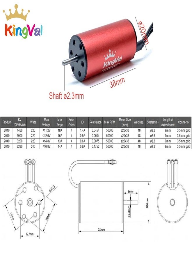 KingVal Replacement 2040 4480KV Waterproof Brushless Motor Shaft 2.3mm with 25A Brushless ESC Combo Compatible with 1/16 1/18 RC Car - Image 2